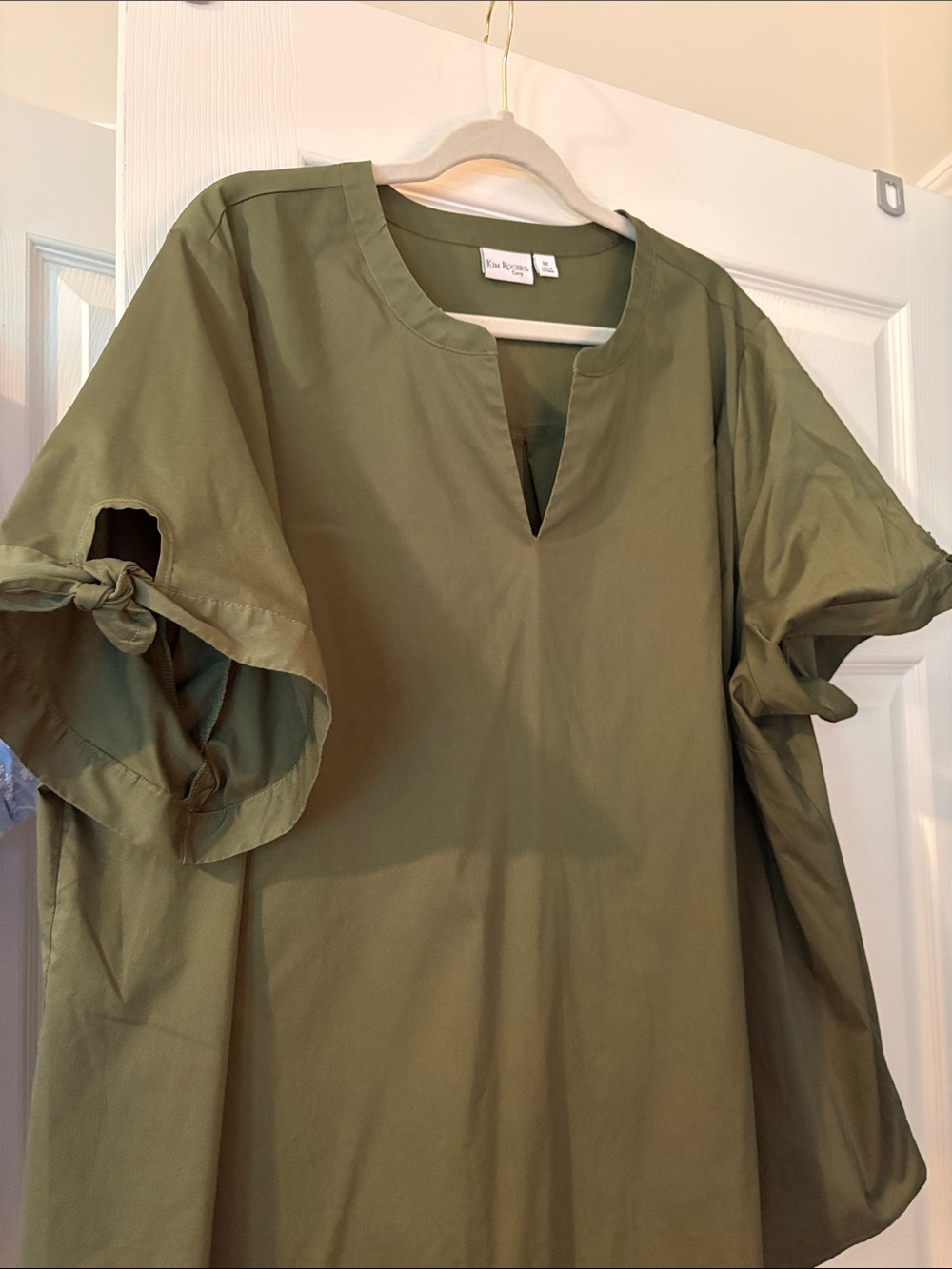 Kim Rogers Olive Green Button-Detail Short-Sleeve Blouse